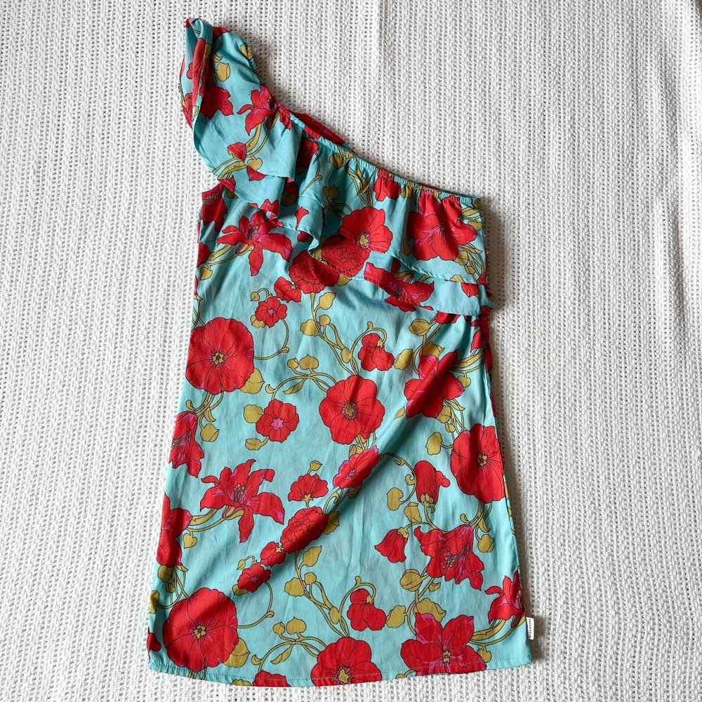 Floral One-Shoulder Dress - Red and Blue
